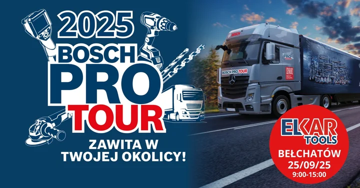 Obrazek przedstawia grafikę promocyjną wydarzenia Pokaz narzędzi Bosch Professional w Bełchatowie