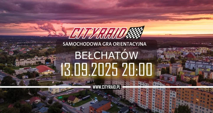 Obrazek przedstawia grafikę promocyjną wydarzenia Samochodowa gra orientacyjna CITYRAID w Bełchatowie