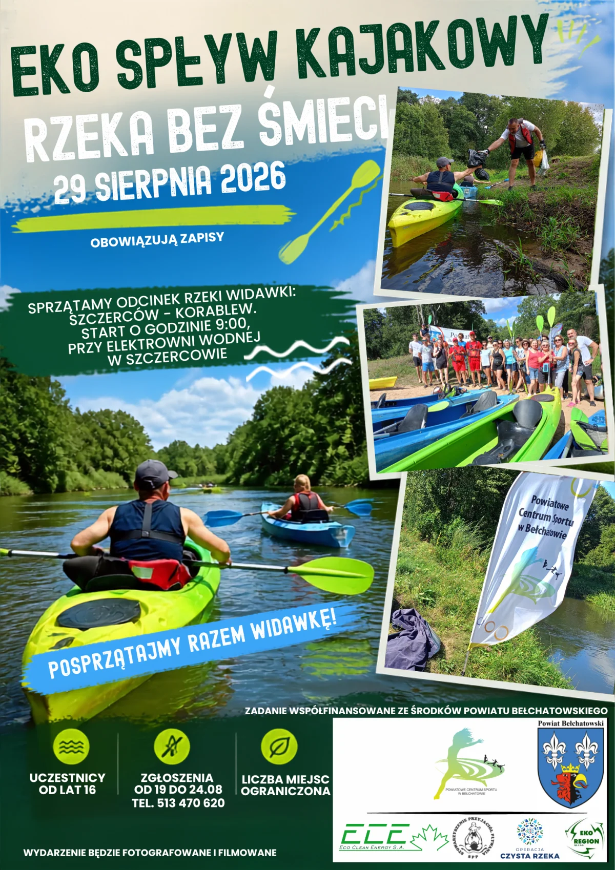 Grafika promocyjna wydarzenia Eko Spływ Kajakowy „Rzeka bez śmieci”