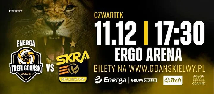 Grafika promocyjna wydarzenia Energa Trefl Gdańsk vs. PGE GiEK Skra Bełchatów — mecz w ERGO ARENIE