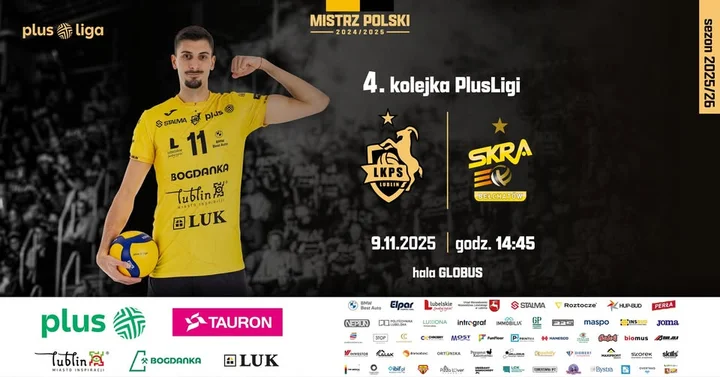 Grafika promocyjna wydarzenia BOGDANKA LUK Lublin - PGE GiEK SKRA Bełchatów: mecz 4. kolejki PlusLigi w Lublinie