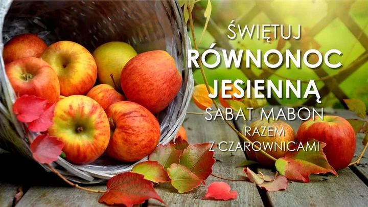 Obrazek przedstawia grafikę promocyjną wydarzenia Sabat Mabon 2025 w plenerze — równonoc jesienna w Bełchatowie