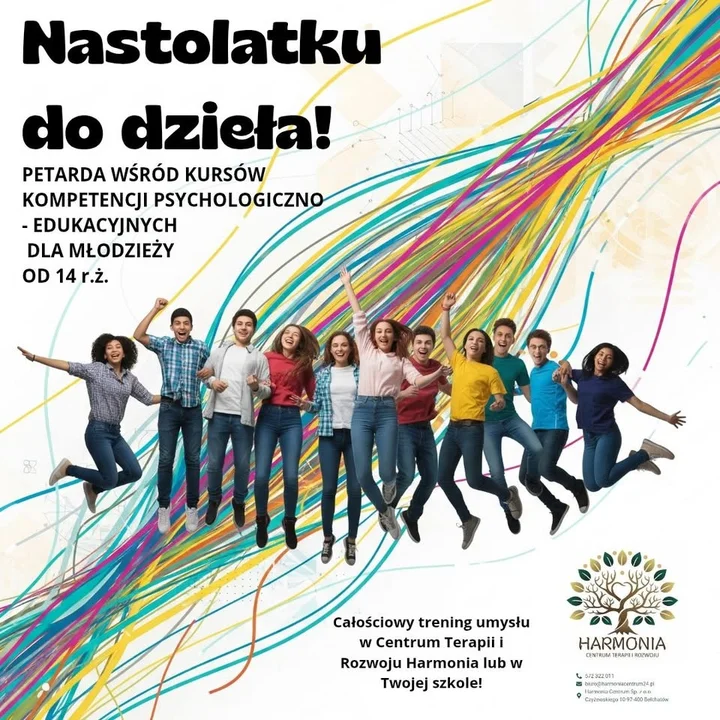 Obrazek przedstawia grafikę promocyjną wydarzenia Spotkanie informacyjne dla rodziców kursu Nastolatku do dzieła w Harmonii
