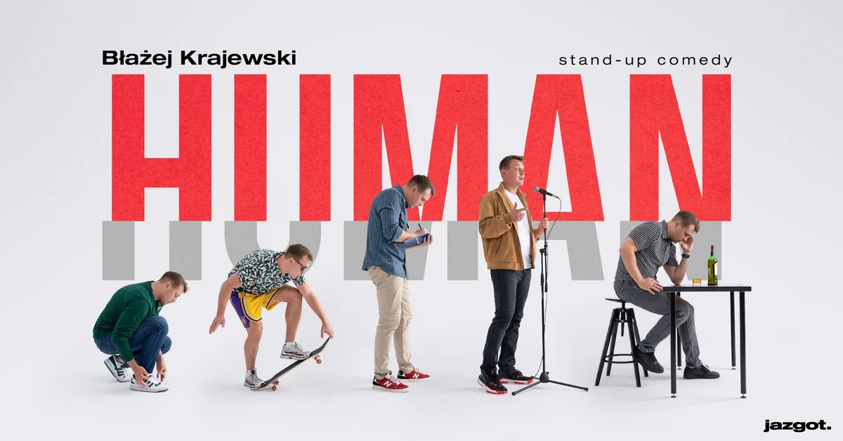 Grafika promocyjna wydarzenia Stand-up Błażeja Krajewskiego w Bełchatowie