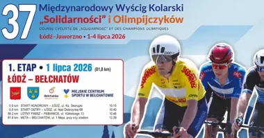 Grafika promocyjna wydarzenia 37. Międzynarodowy Wyścig Kolarski „Solidarności” i Olimpijczyków w Bełchatowie — 1. etap Łódź–Bełchatów