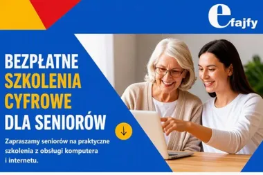 Grafika promocyjna wydarzenia Bezpłatne szkolenia cyfrowe dla seniorów