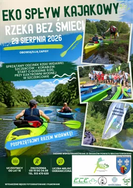 Grafika promocyjna wydarzenia Eko Spływ Kajakowy „Rzeka bez śmieci”