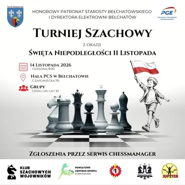 Grafika promocyjna wydarzenia Turniej Szachowy z okazji Święta Niepodległości