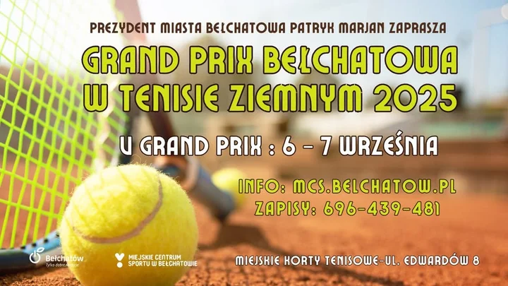 Obrazek przedstawia grafikę promocyjną wydarzenia Turniej Grand Prix Bełchatowa w tenisie ziemnym — V runda (6–7 września 2025)